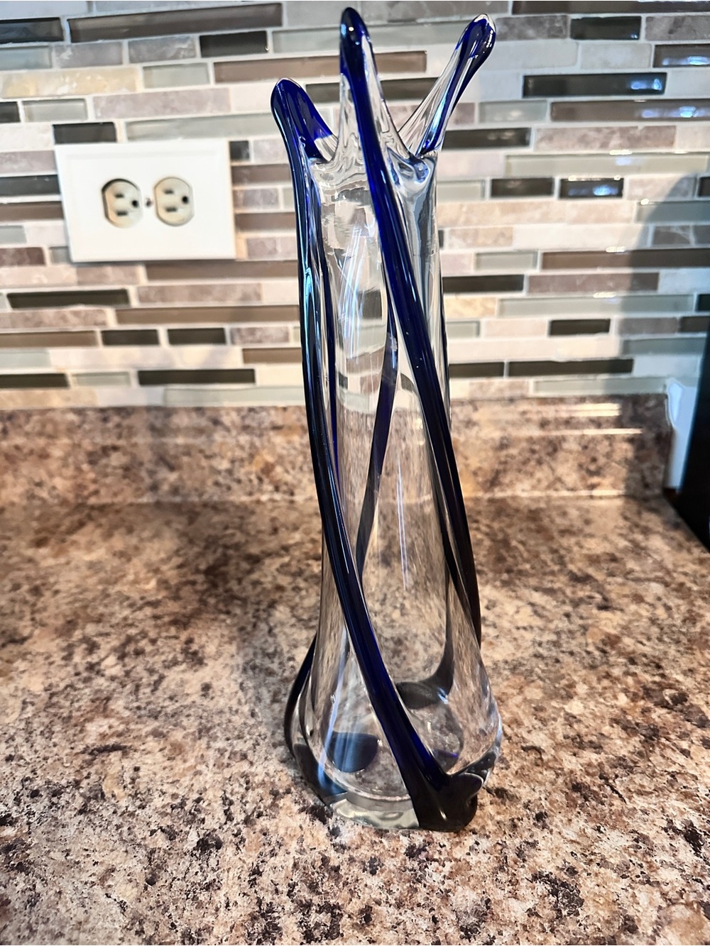 Blue Swirl Glass Vase - Handblown Decorative Accent
